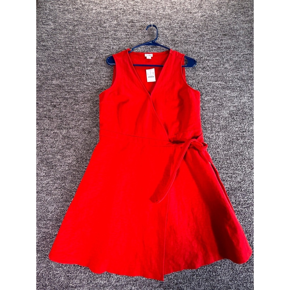 J By J.Crew‎ Ponte Wrap Dress Womens Medium Red Tie Waist Sleeveless Cocktail